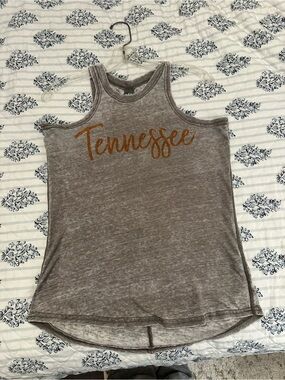 J. America Tennessee (UT) Women's Burnout Tank Top - Brown with Orange Script